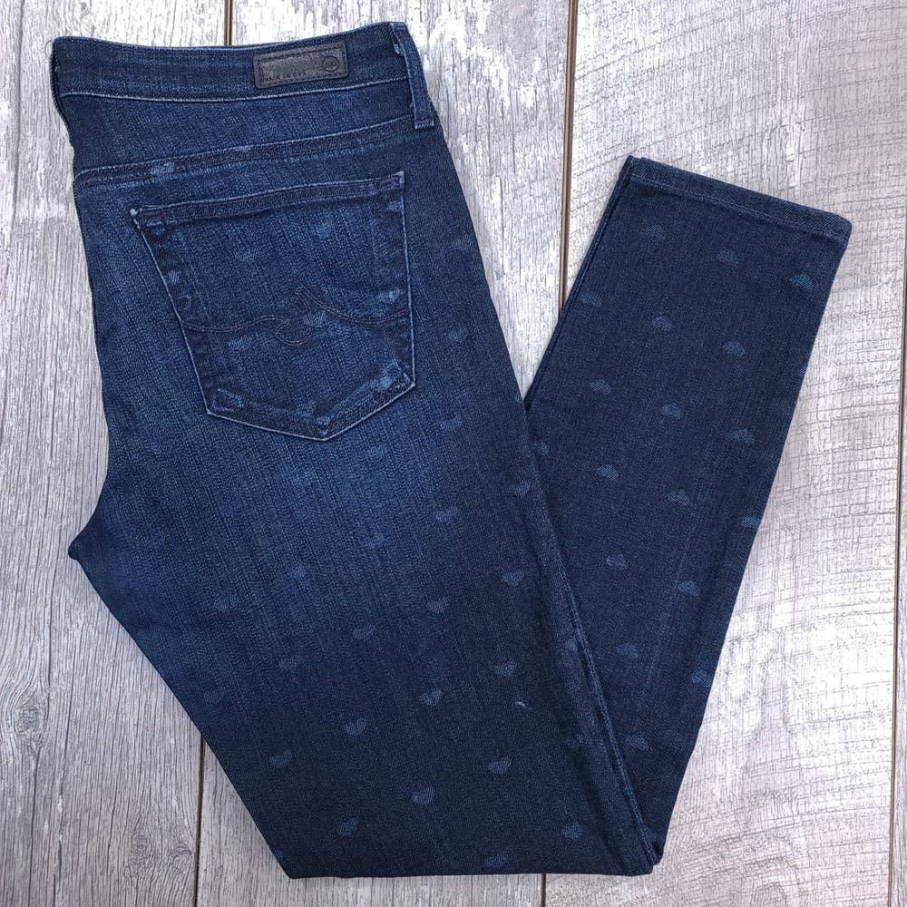 AG The Legging Ankle Jeans Womens 30 Blue Heart Print Super Skinny Indigo